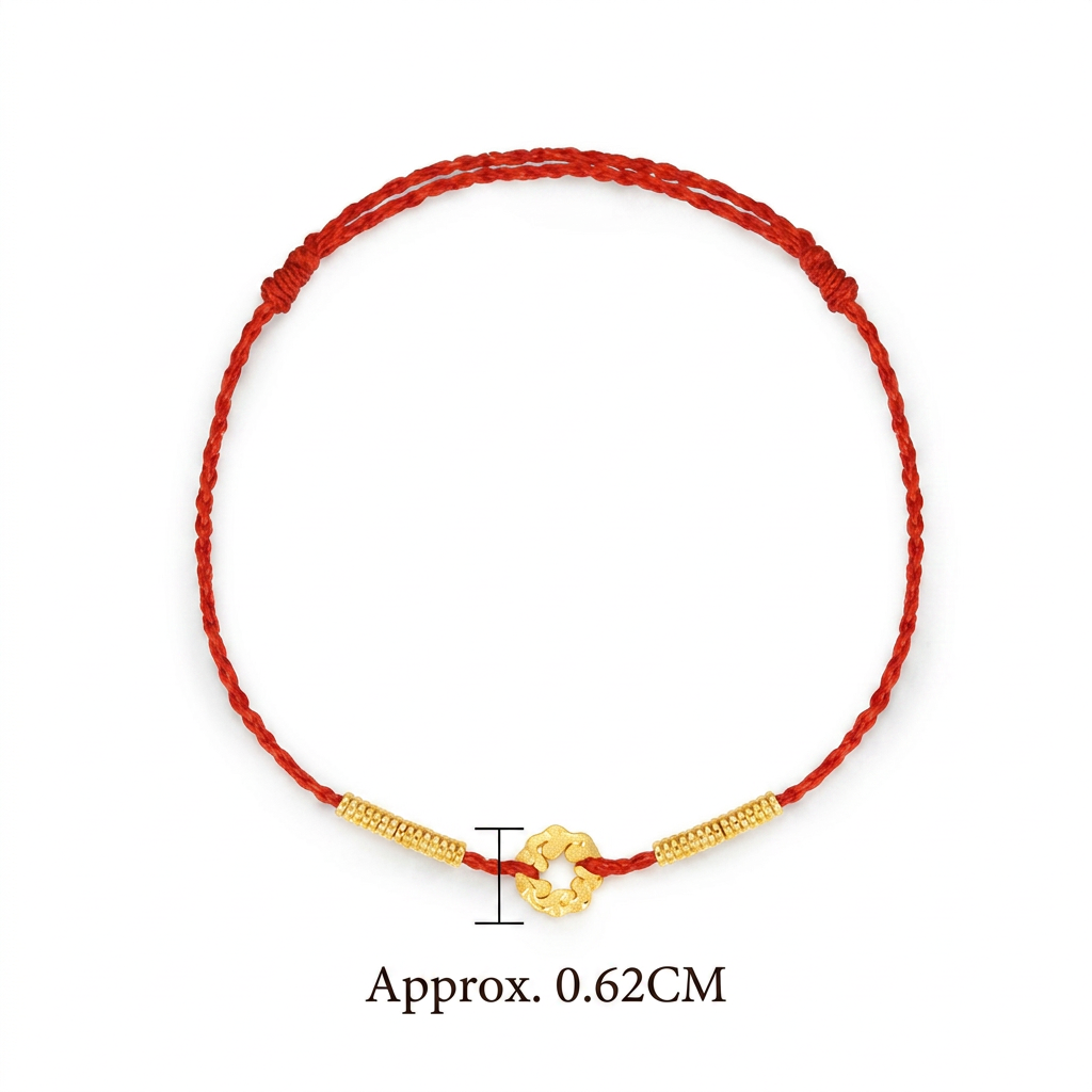24K 999 Gold Beads Safety Buckle Charm Adjustable Cord Bracelet