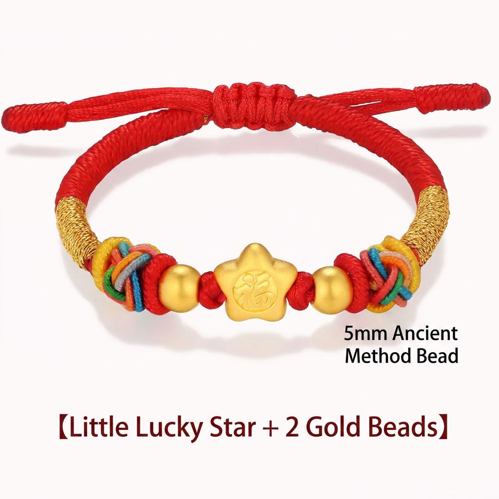 24K 999 Gold Lucky Star Blessing Bag Charm Weaving Bracelet Kid Baby Gift Babyshower