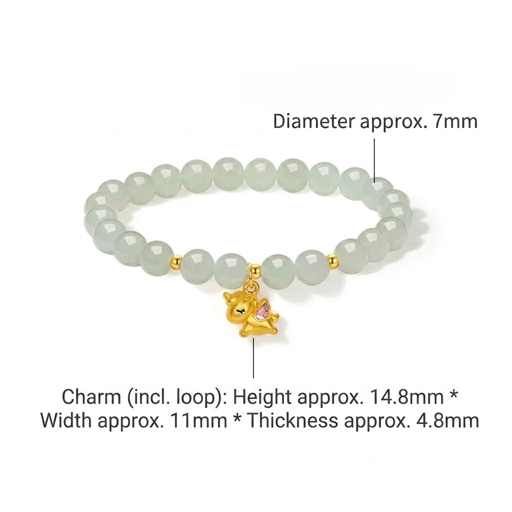 24K Gold Unicorn Horse Enamel Charm Beads Mint Elegant Natural Jade Bracelet