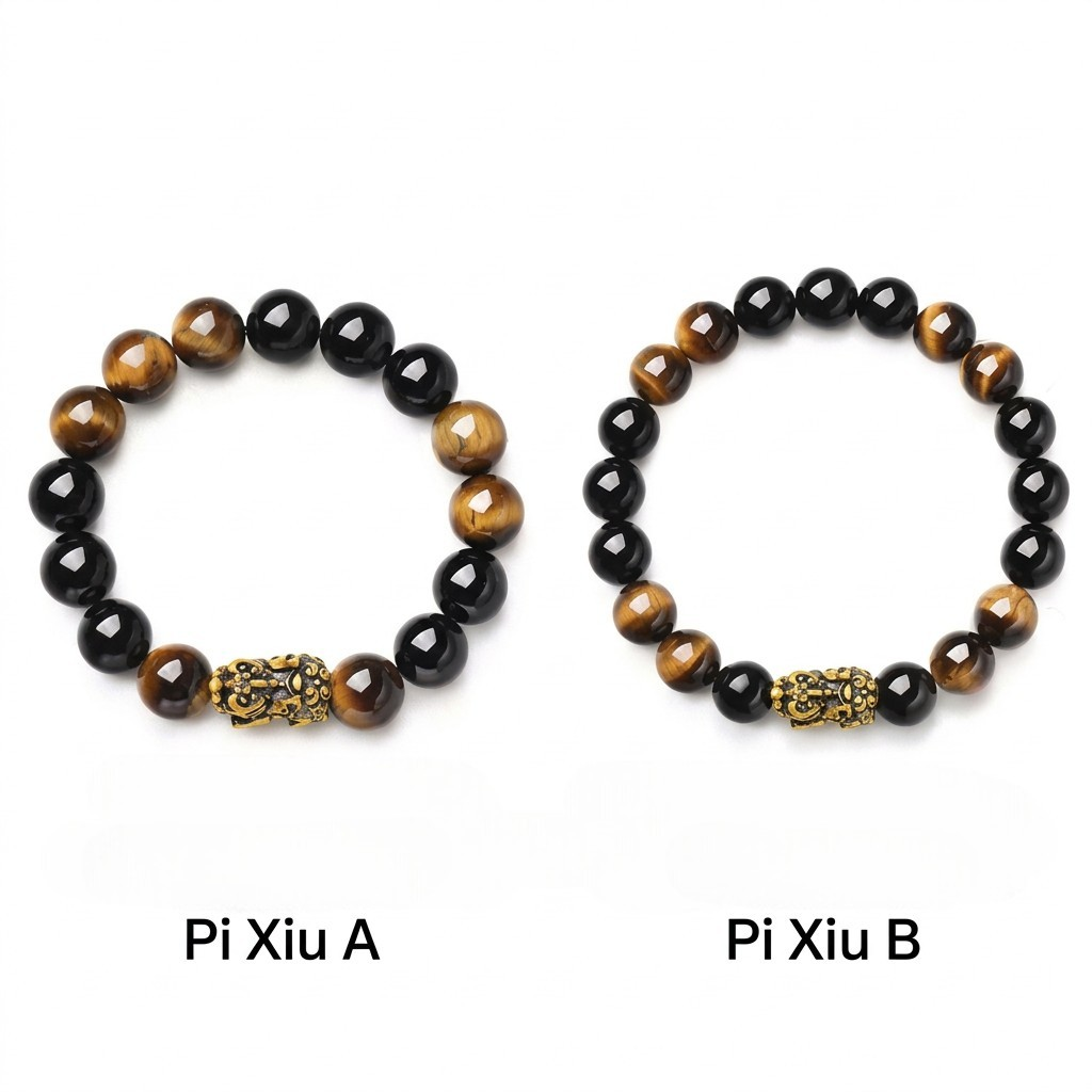 24K Gold Wealth Pixiu Charm with Tiger Eye Stone Beads Unisex Bracelet