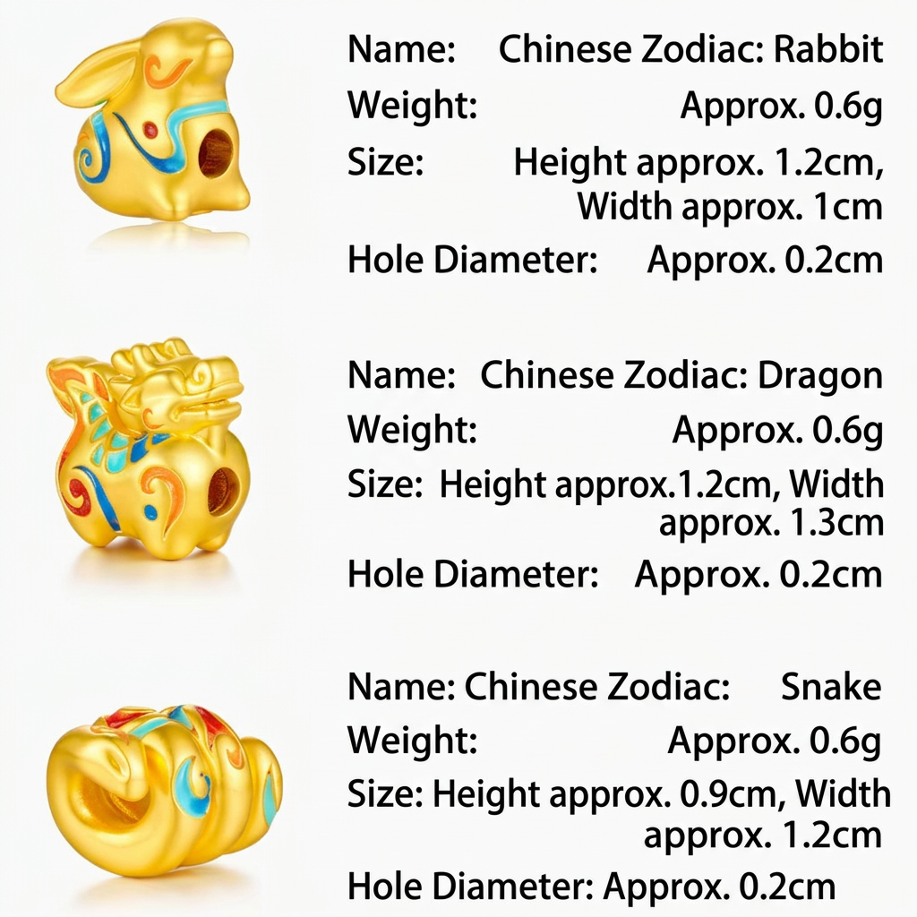 24K Gold 12 Zodiac Animal Horse Dragon Glazed Enamel Charm D.I.Y