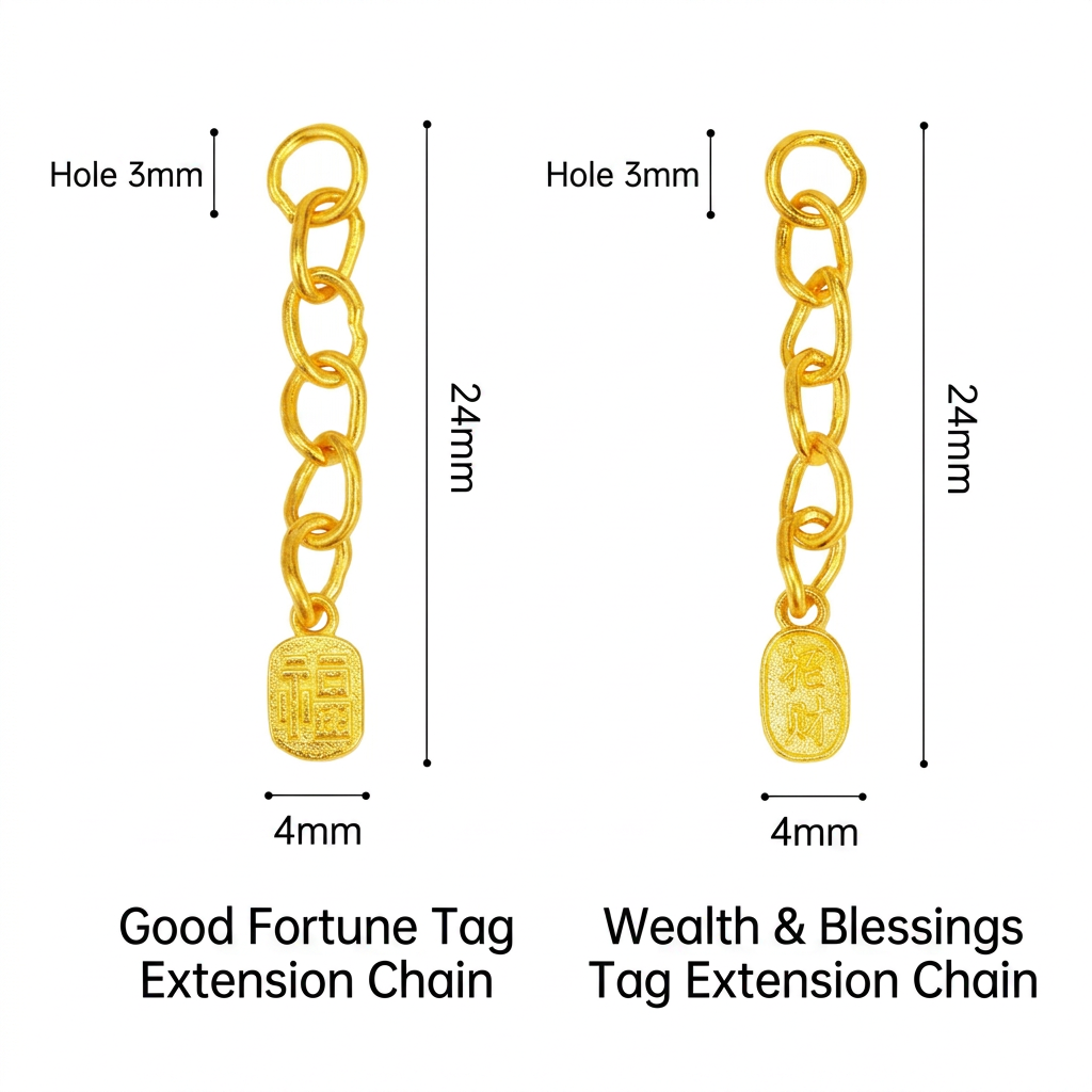 24K 999 Solid Gold Mini Extension Chain Link Fortune Blessing Charm