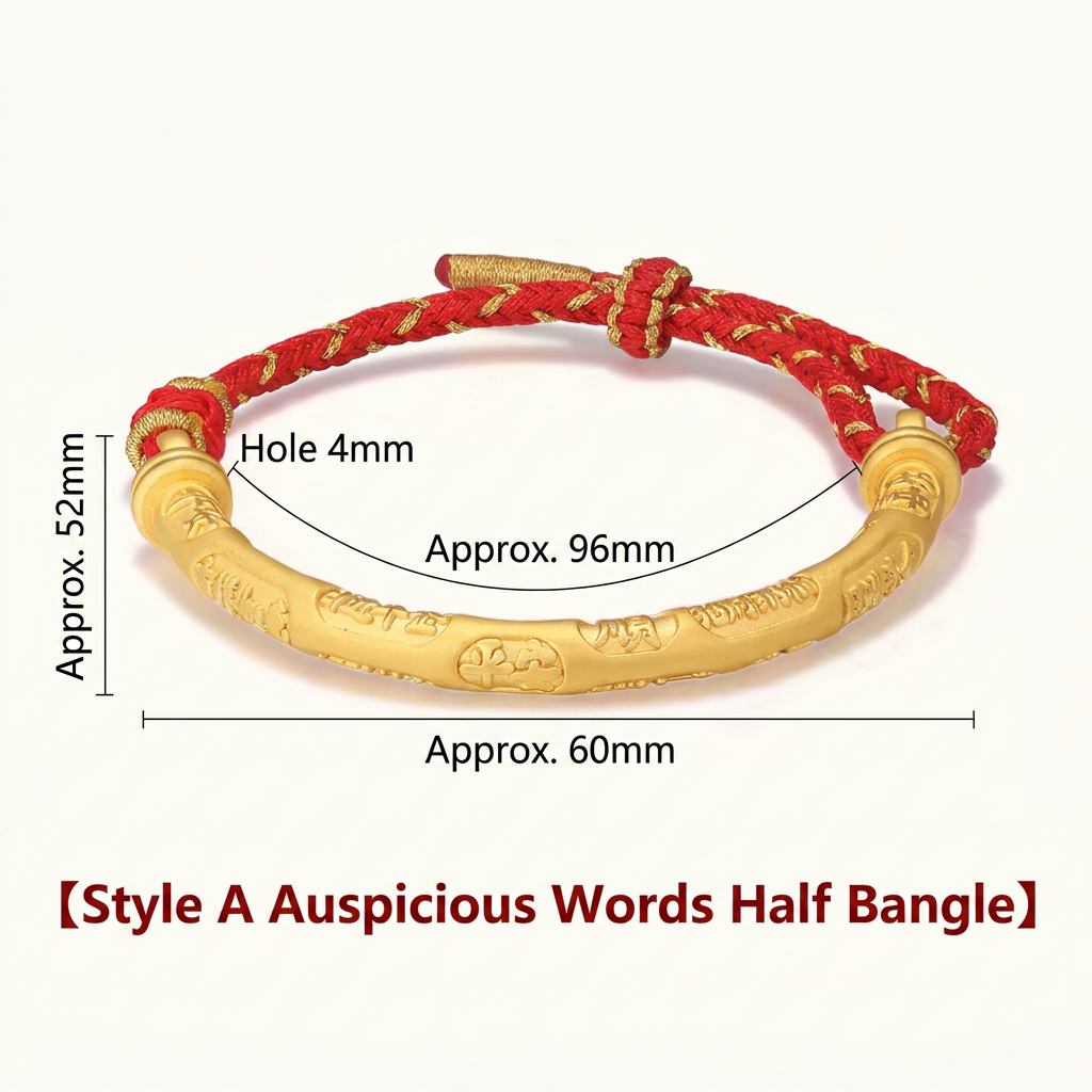 24K 999 Gold Auspicious Words Butterfly Charm Good Luck Half Bangle Bracelet
