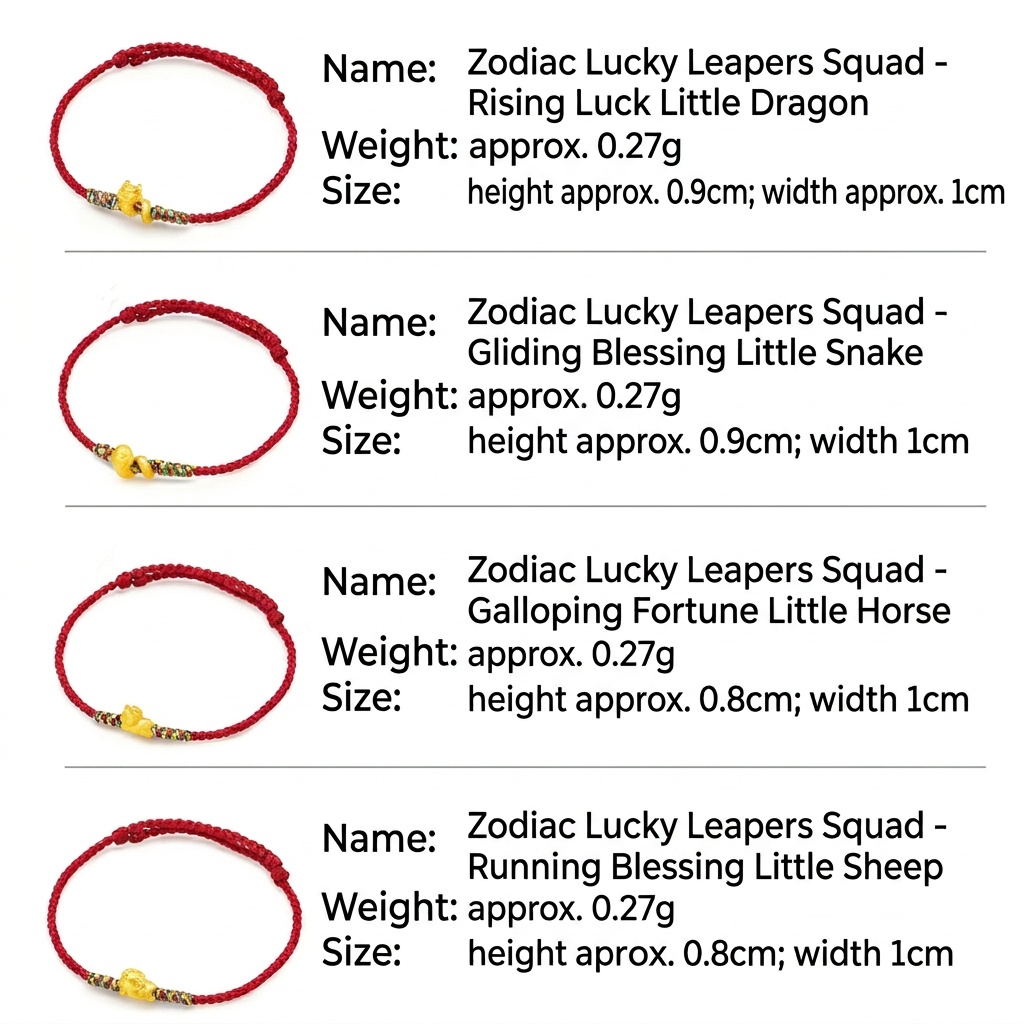 24K Gold 12 Zodiac Animal Horse Dragon Charm with Braided Bracelet