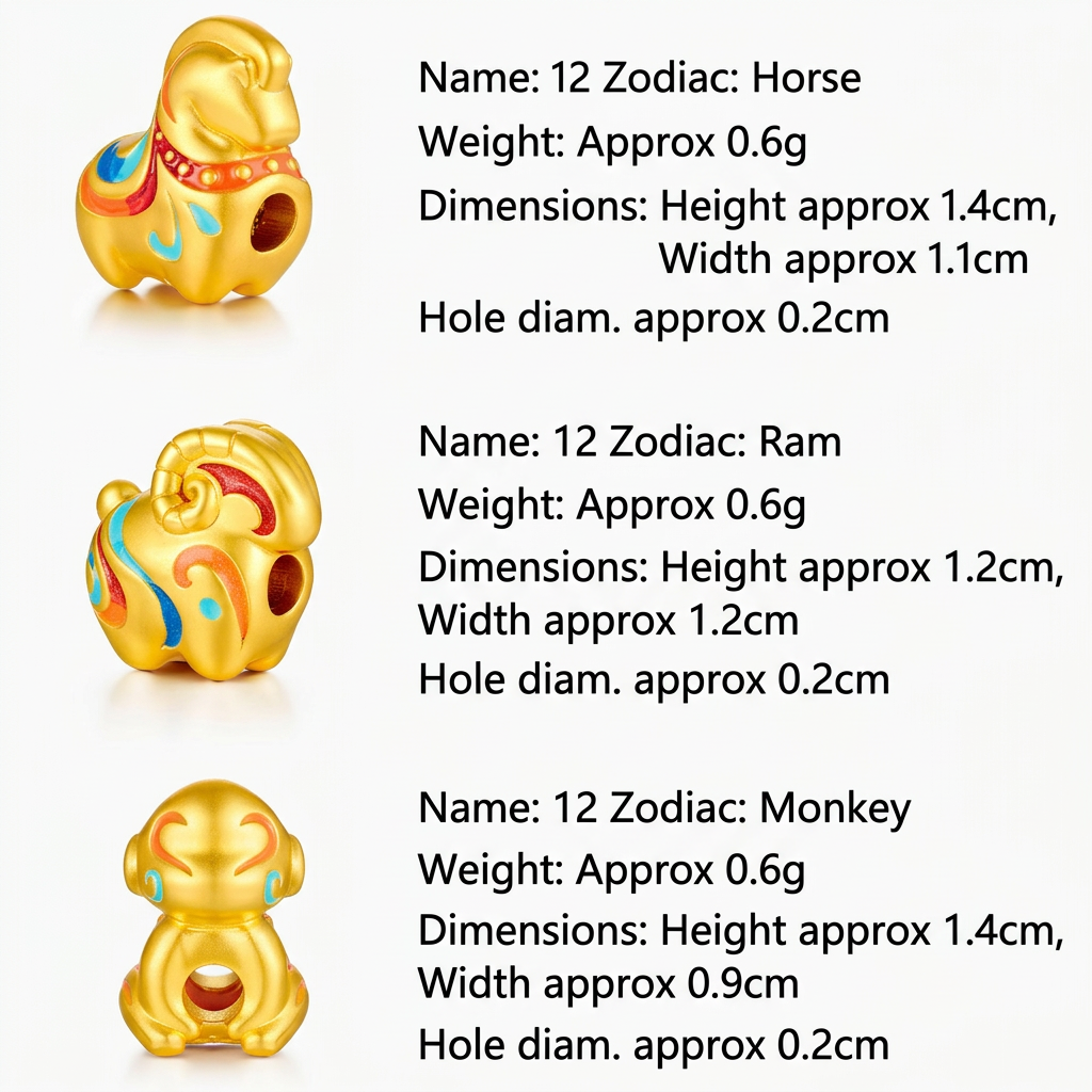 24K Gold 12 Zodiac Animal Horse Dragon Glazed Enamel Charm D.I.Y