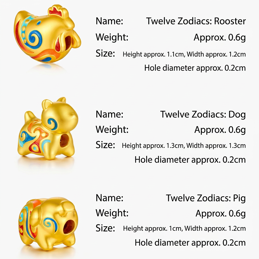 24K Gold 12 Zodiac Animal Horse Dragon Glazed Enamel Charm D.I.Y