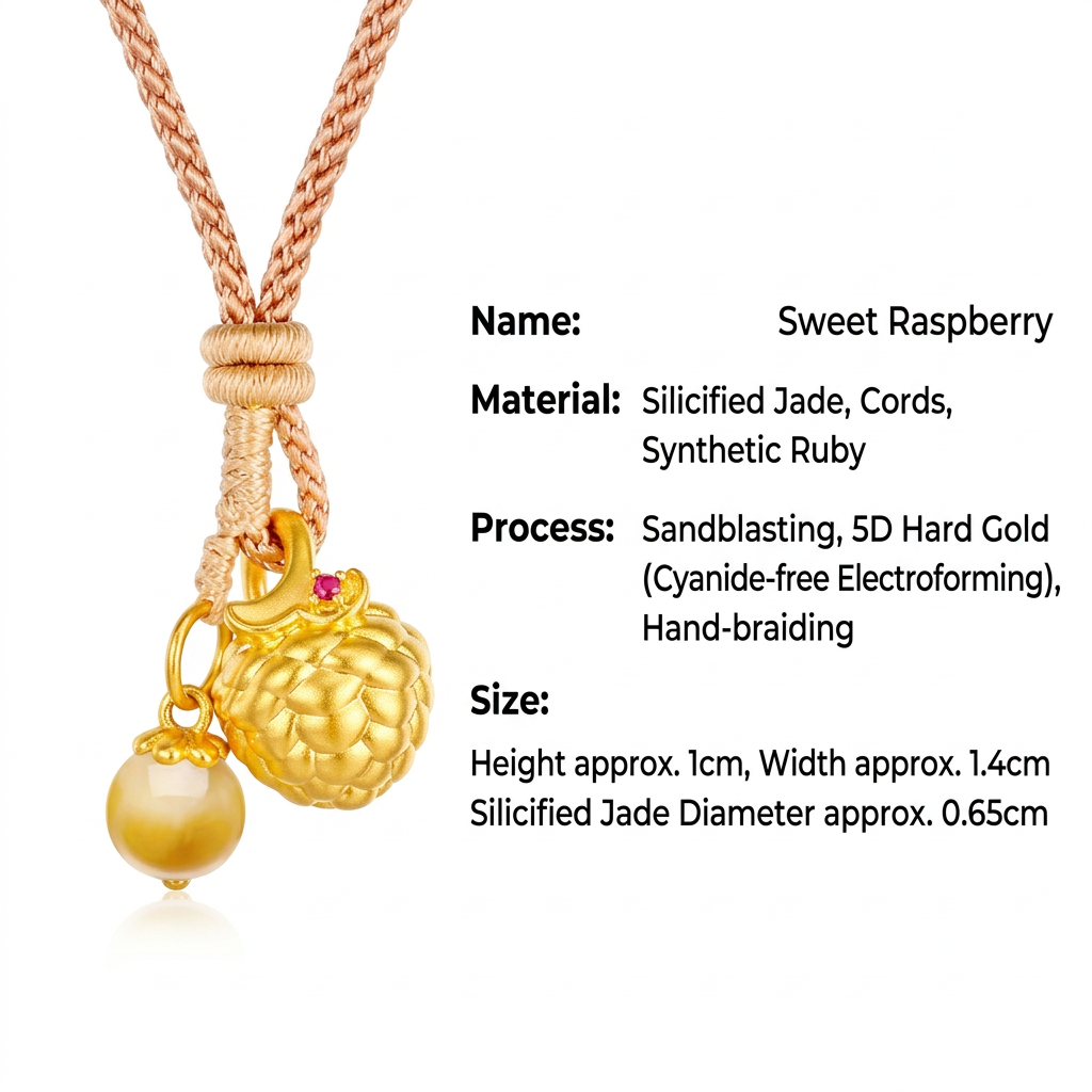 24K 5D Hard Gold Cute Amber Berry Cherry Hazelnut Charms Braided Rope Necklace