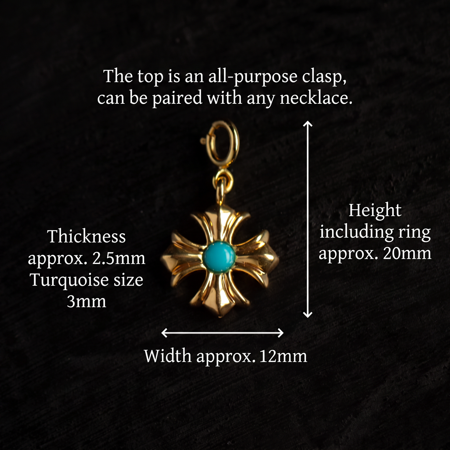 18K Gold Mini Cross Turquoise Pendant Charm D.I.Y