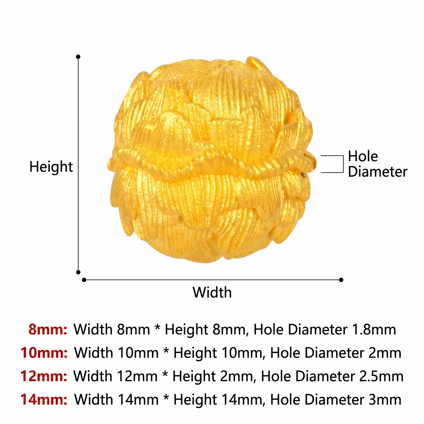 24K 999 Gold Peony Flower Spacer Beads D.I.Y Charm
