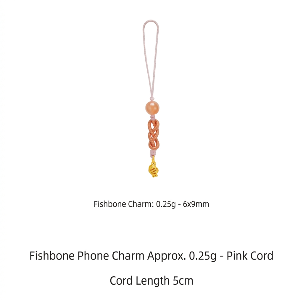 24K Gold Dog Fish Bone Cute Charm Lucky Phone Strap Mobile Accessory