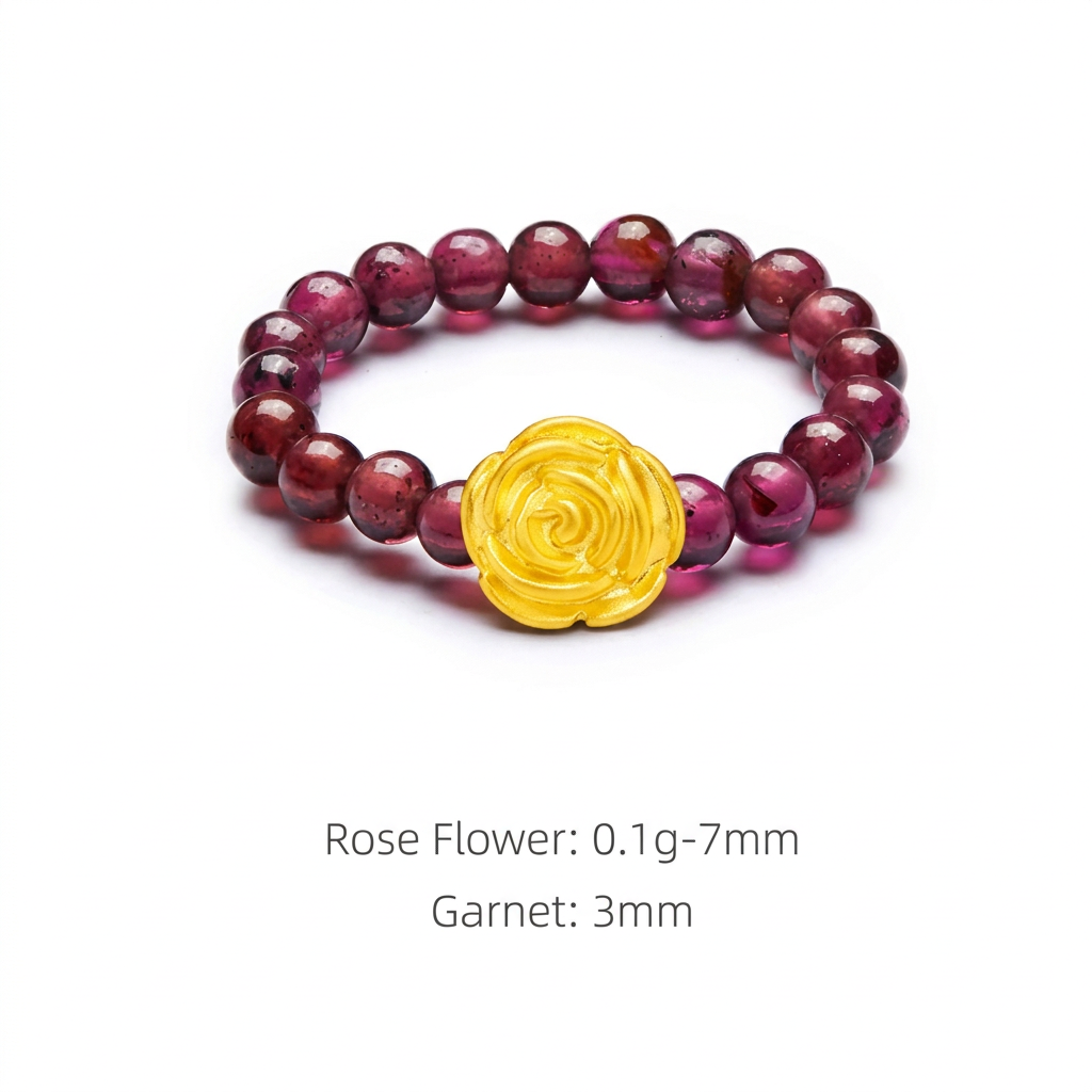24K 999 5D Hard Gold Rose Flower Charm Beads Ring