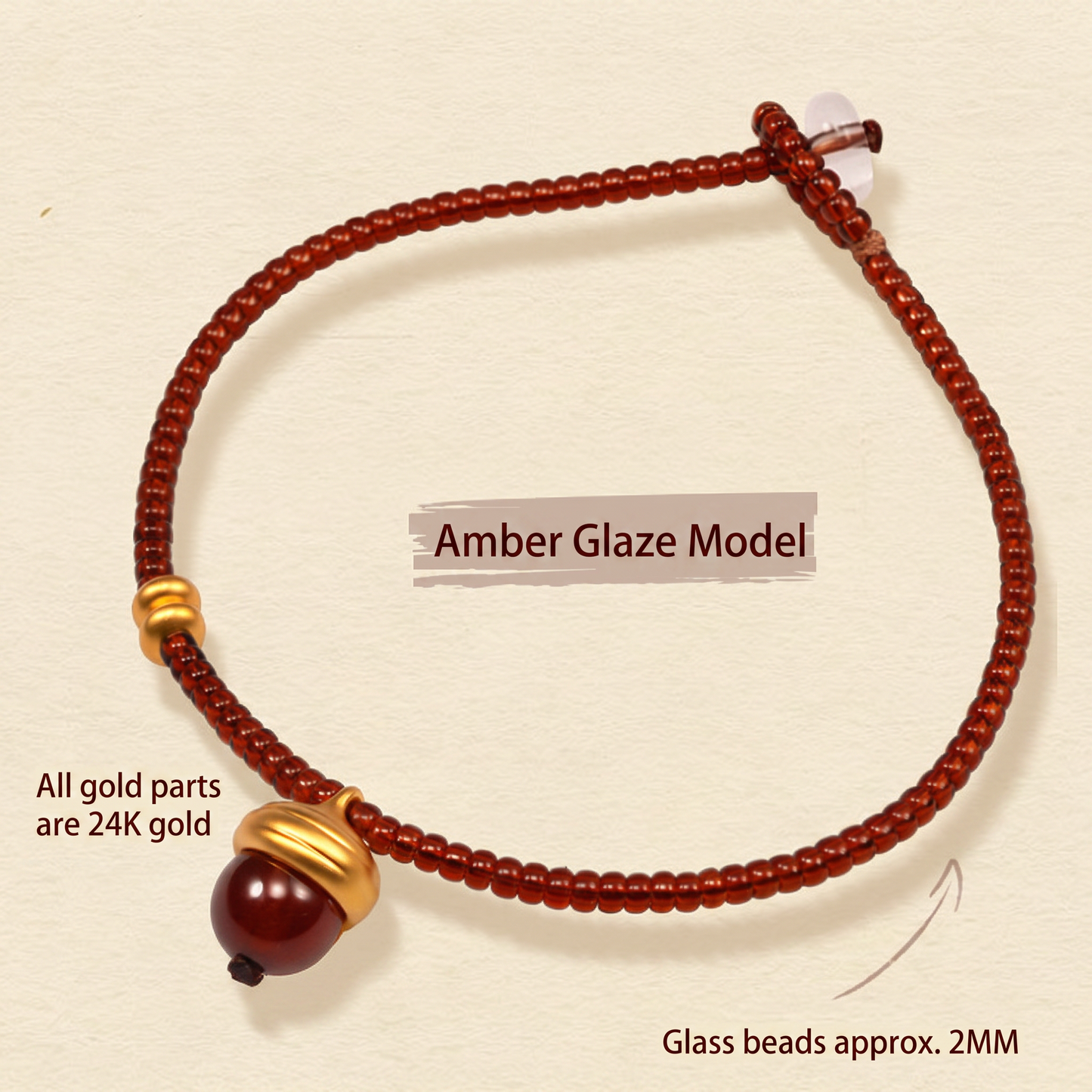 24k Pure 999 Gold Garnet Acorn Charm Bracelet