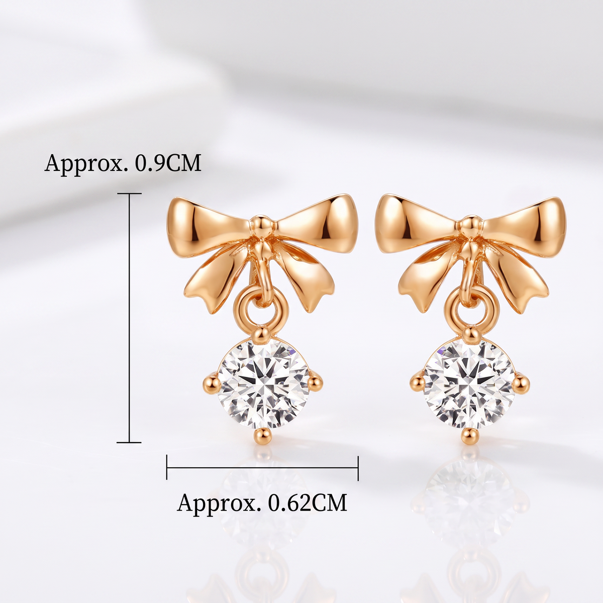 18K Fine Rose Gold Cute Mini Bow Moissanite Stud Earrings