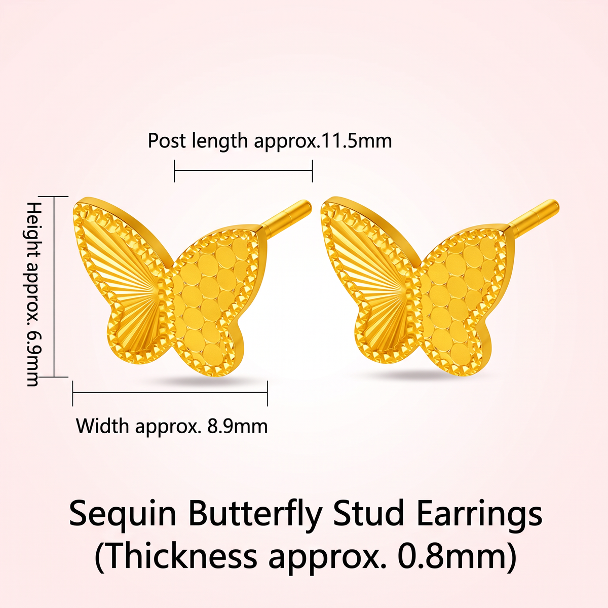 Genuine 24K Gold Butterfly Stud Earrings
