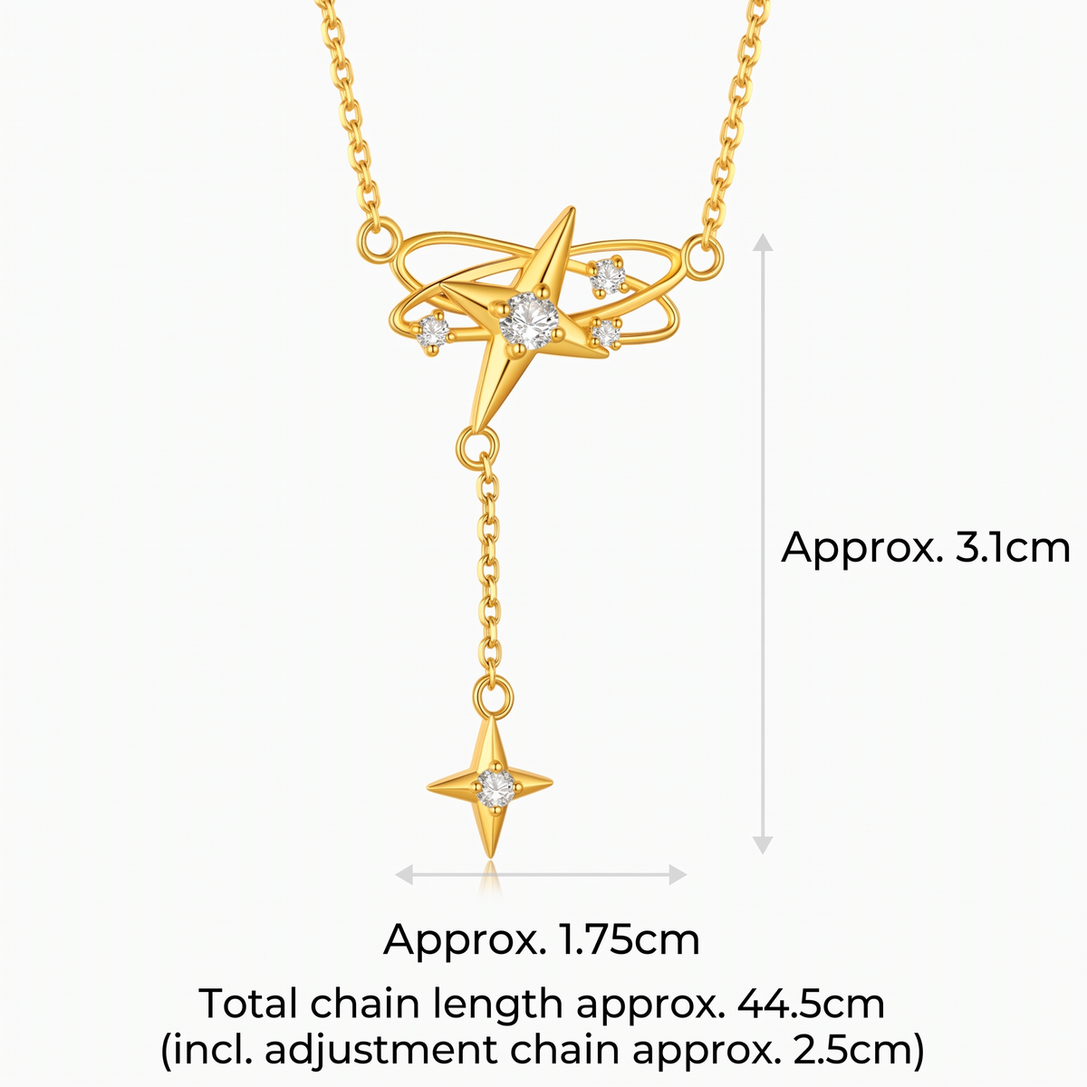 24K Gold Four-Point Diamond Star Elegant Necklace