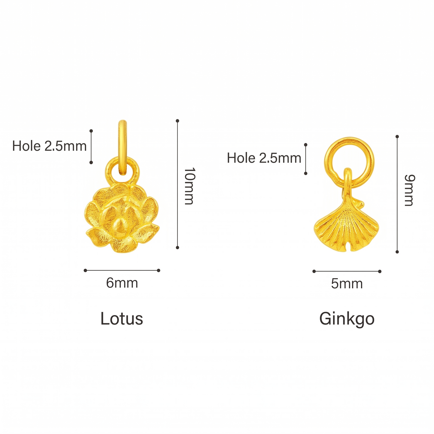 24K Solid 999 Gold Hand-Engraved Solid Mini Charm D.I.Y Lotus Ginkgo Flower