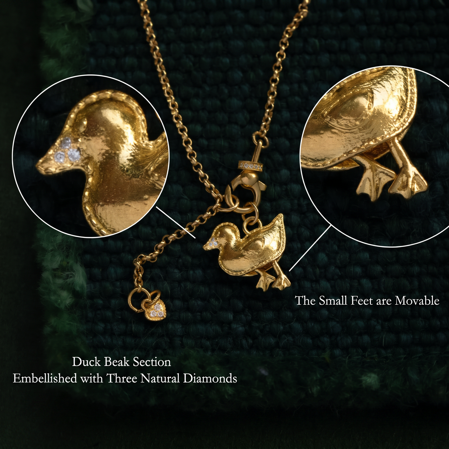 24K 999 Fine Gold Moving Lucky Duck Charm Pendant