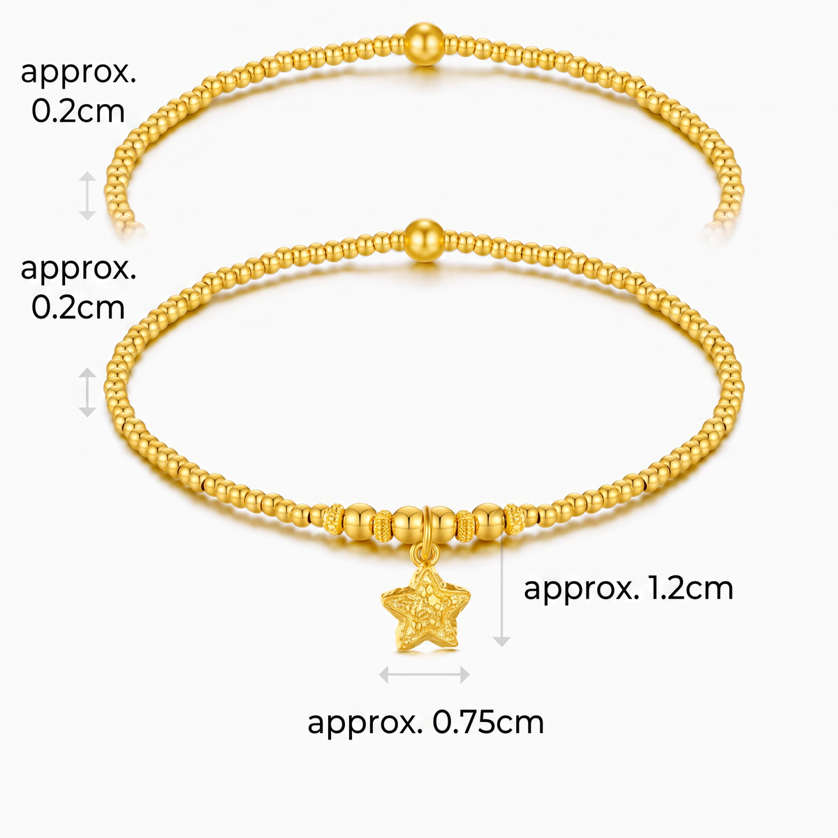 24K Gold Lucky Star Charms Beads Bracelet