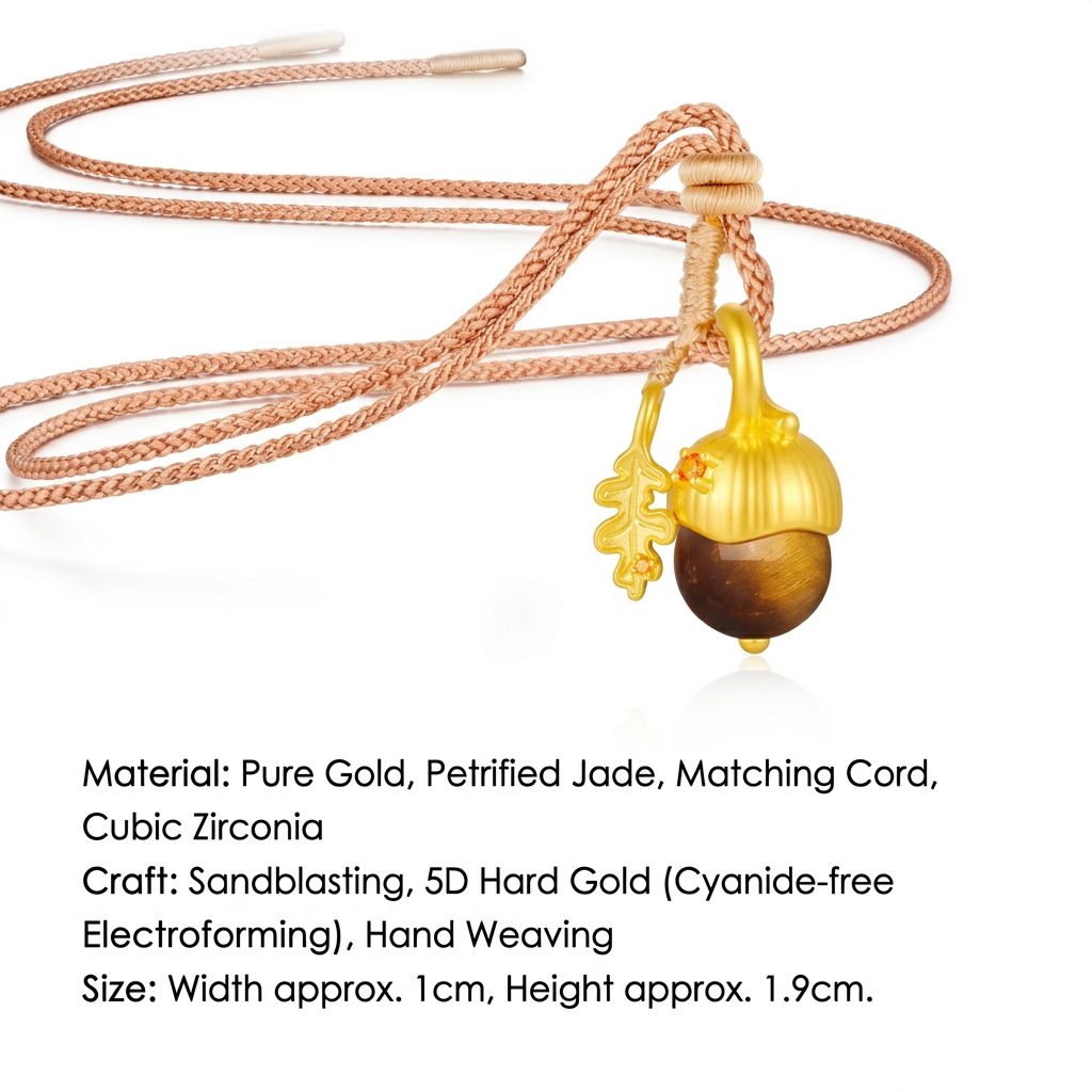 24K 5D Hard Gold Fireplace Pine Cone Pendant Weaving Rope Necklace