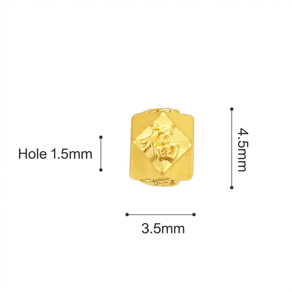 24K Gold Spacer Mini Diamond-Shaped Bead Charm DIY Loose Beads Fu Blessing