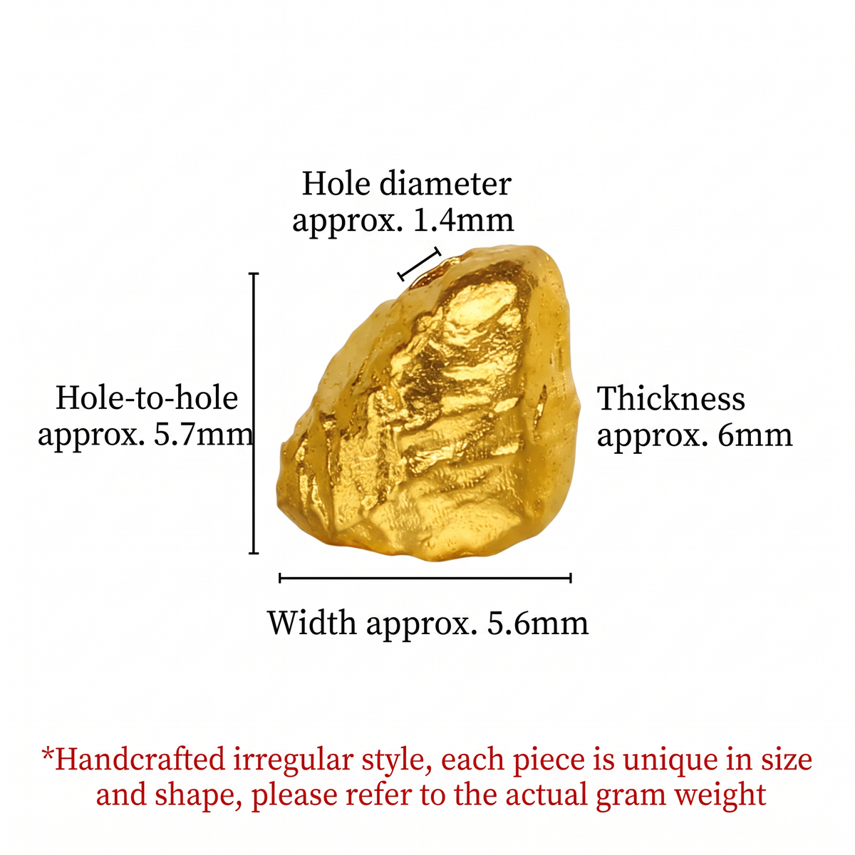 24k 999 Gold Mini Hammered Irregular Spacer Fortune Bead D.I.Y Charm Accessories Craft
