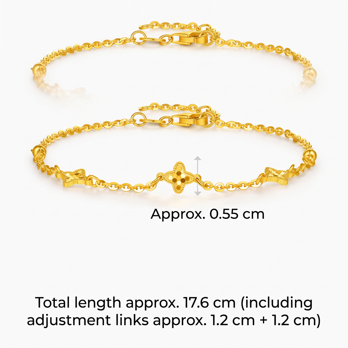24K Gold Lucky Clover Charm Gift Bracelet