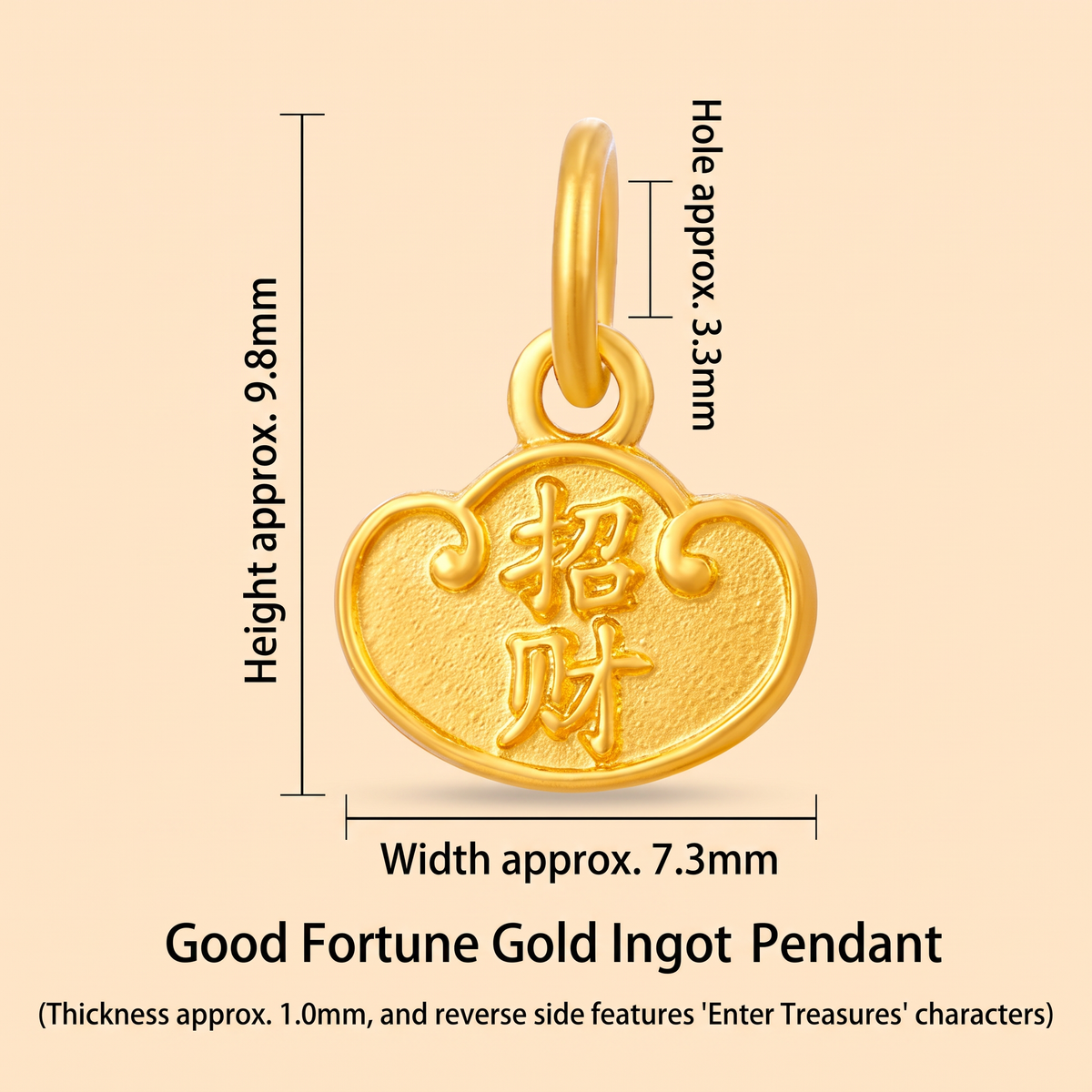 24K 999 Pure Gold Auspicious Ingot Bring Wealth Lucky Charm Pendant