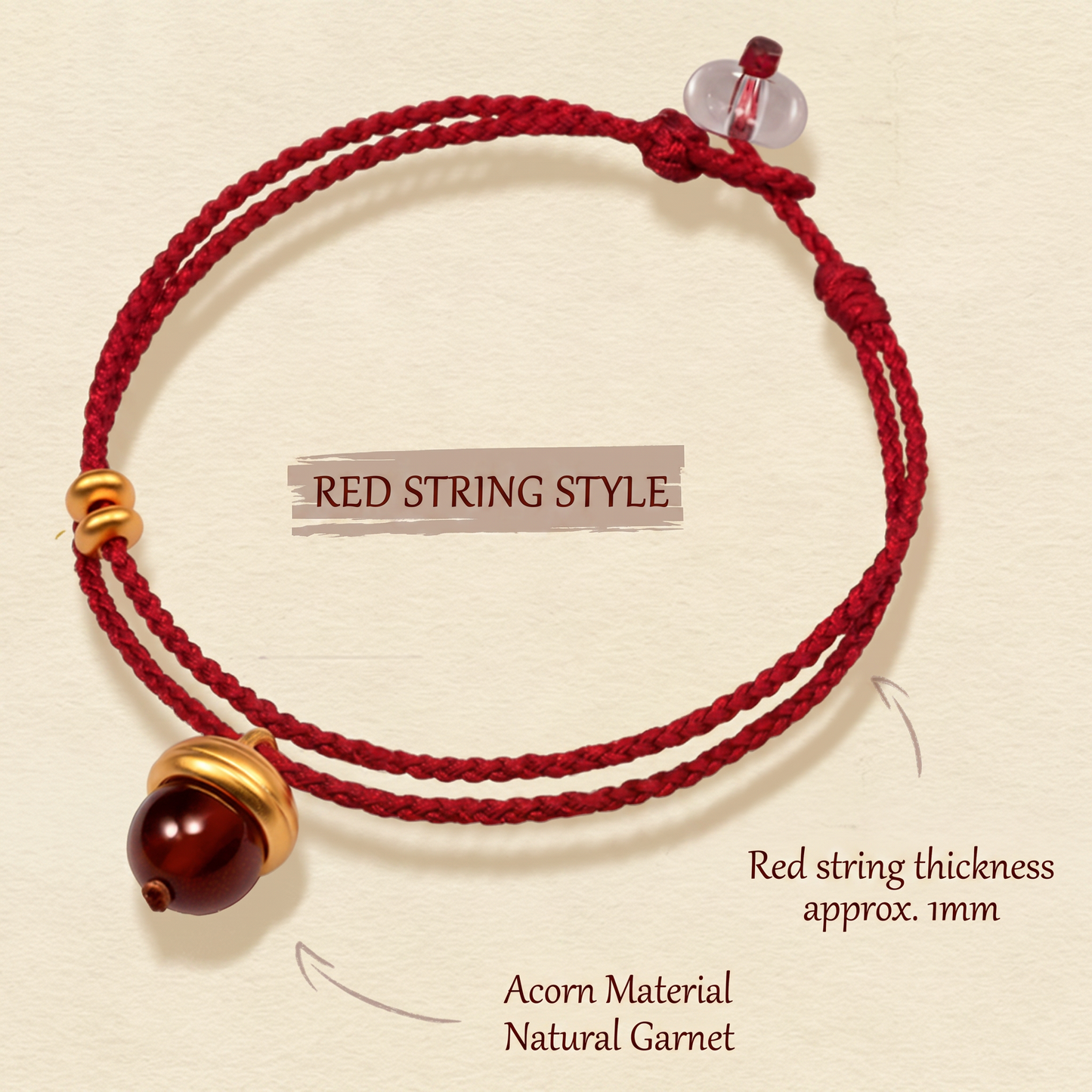 24k Pure 999 Gold Garnet Acorn Charm Bracelet