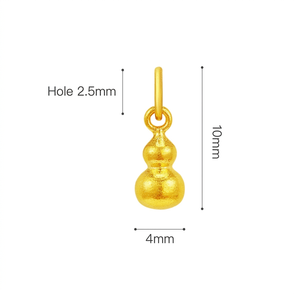 24K 999 Solid Gold Mini Chinese Gourd Charm DIY Loose Bead