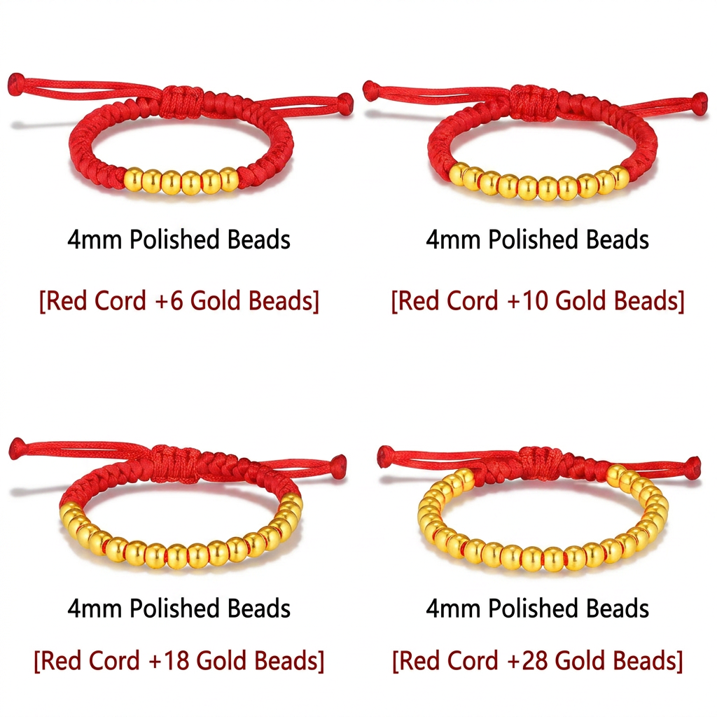24K 999 Gold Beads Kid Weaving Adjustable Bracelet