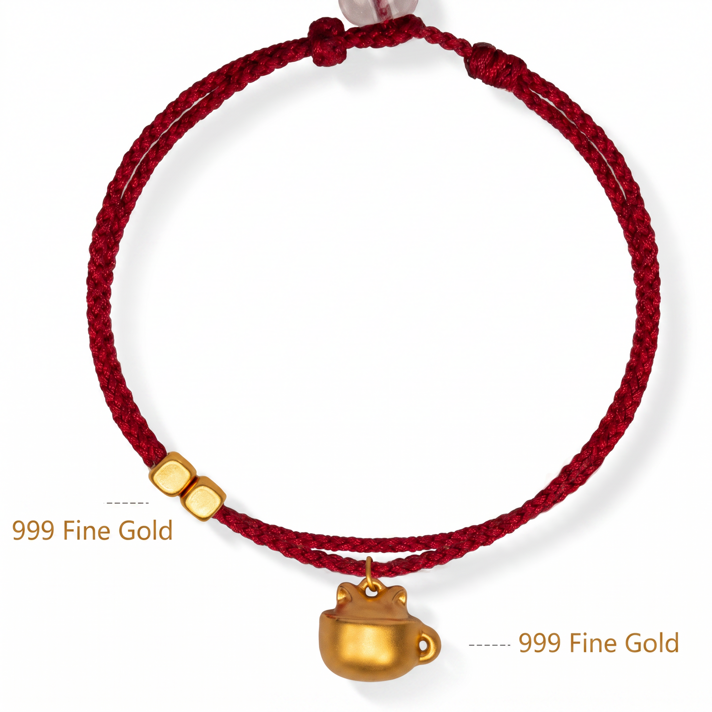 24k Pure 999 Gold Kitty Cat Coffee Mug Charm Stacking Bracelet