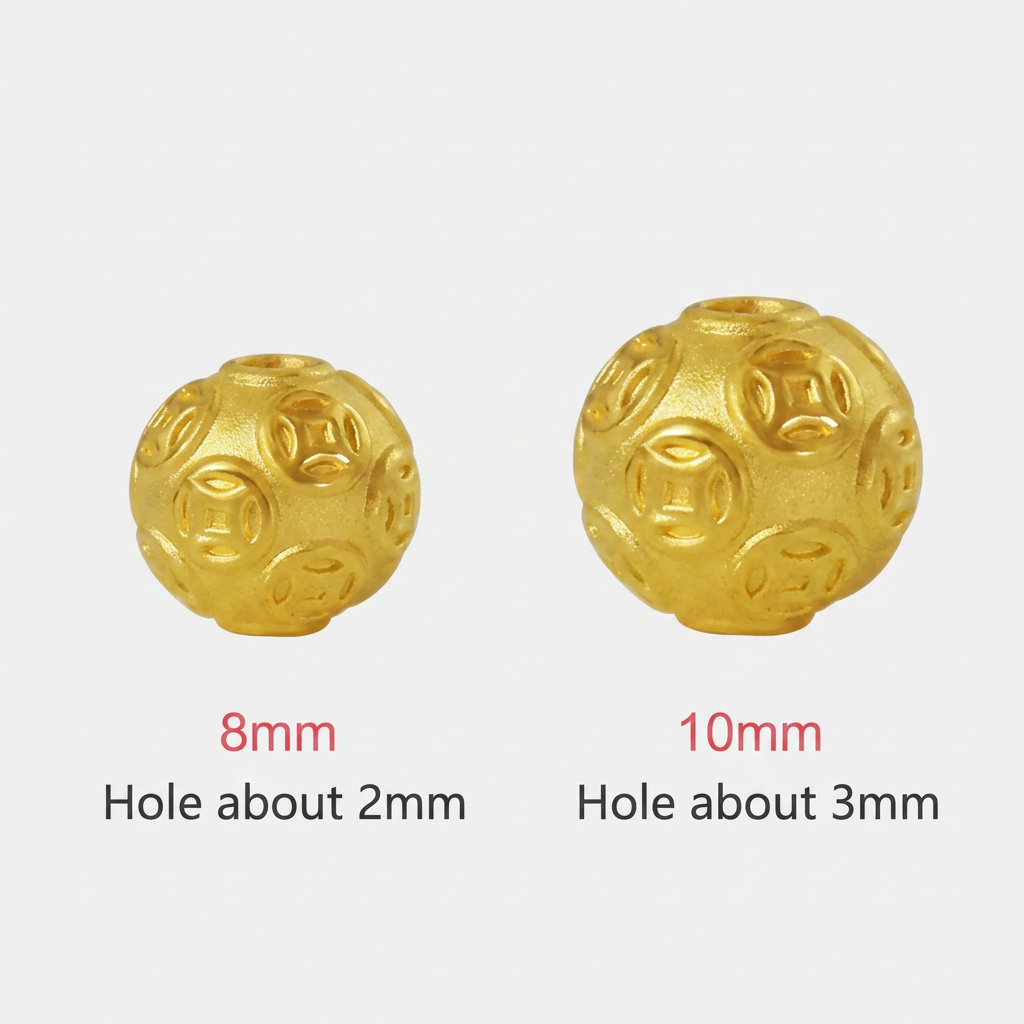 24K 999 Hard Gold Mini Chinese Coin Bead Charm DIY Loose Spacer Charm