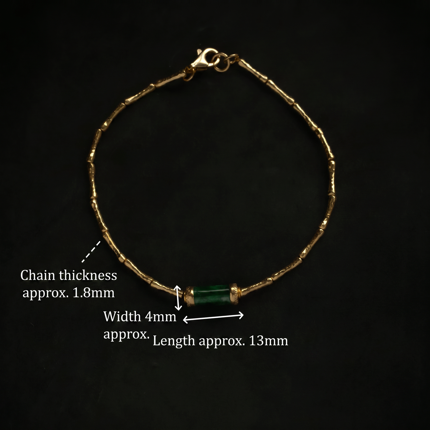 24K Pure 999 Gold Hammered Bamboo-Link Green Jade Fortune Pendant Necklace and Bracelet