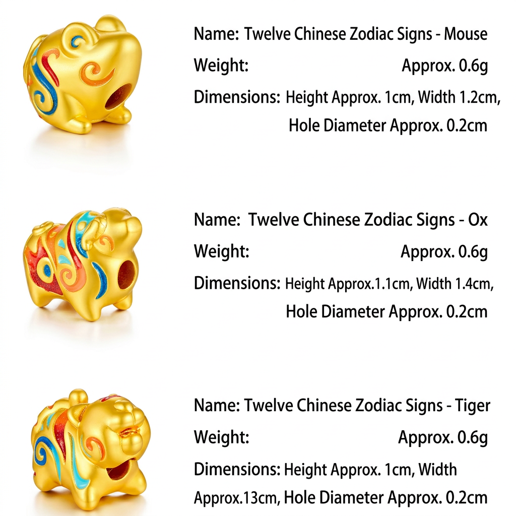 24K Gold 12 Zodiac Animal Horse Dragon Glazed Enamel Charm D.I.Y