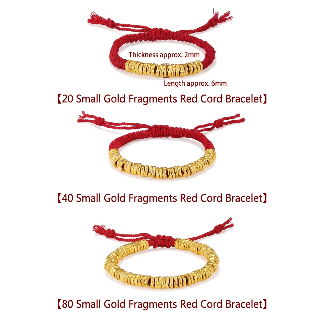 24K 999 Gold Beads Hammer Charm Weaving Adjustable Unisex Bracelet