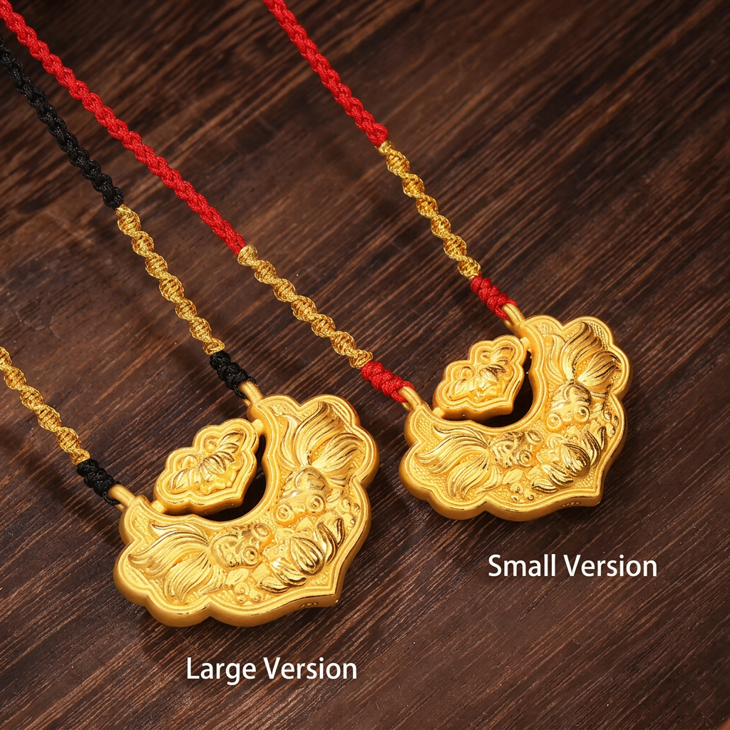 24K Gold Double Koi Fish Longevity Lock Pendant Unisex Necklace with Braided Cord