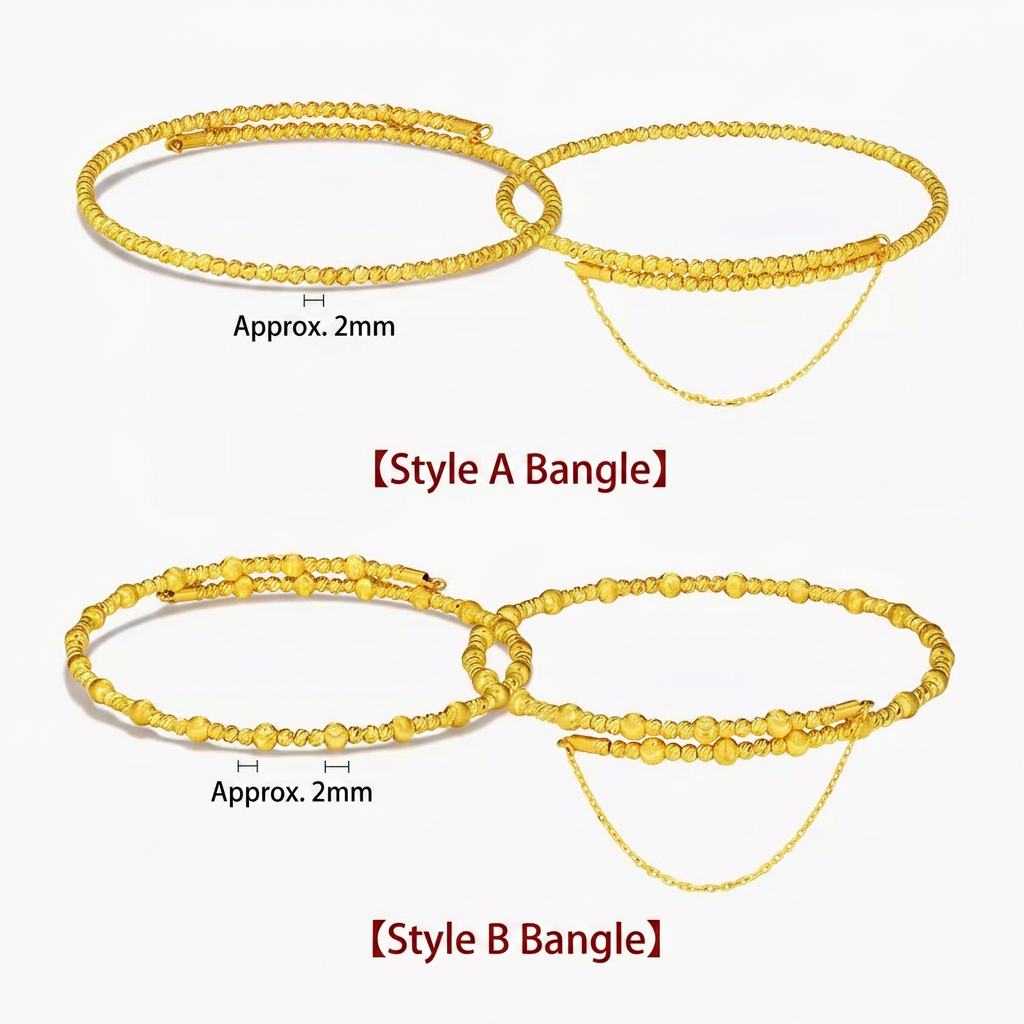 24K 999 Gold Minimal Beads Sparkling Memory Bangle Bracelet