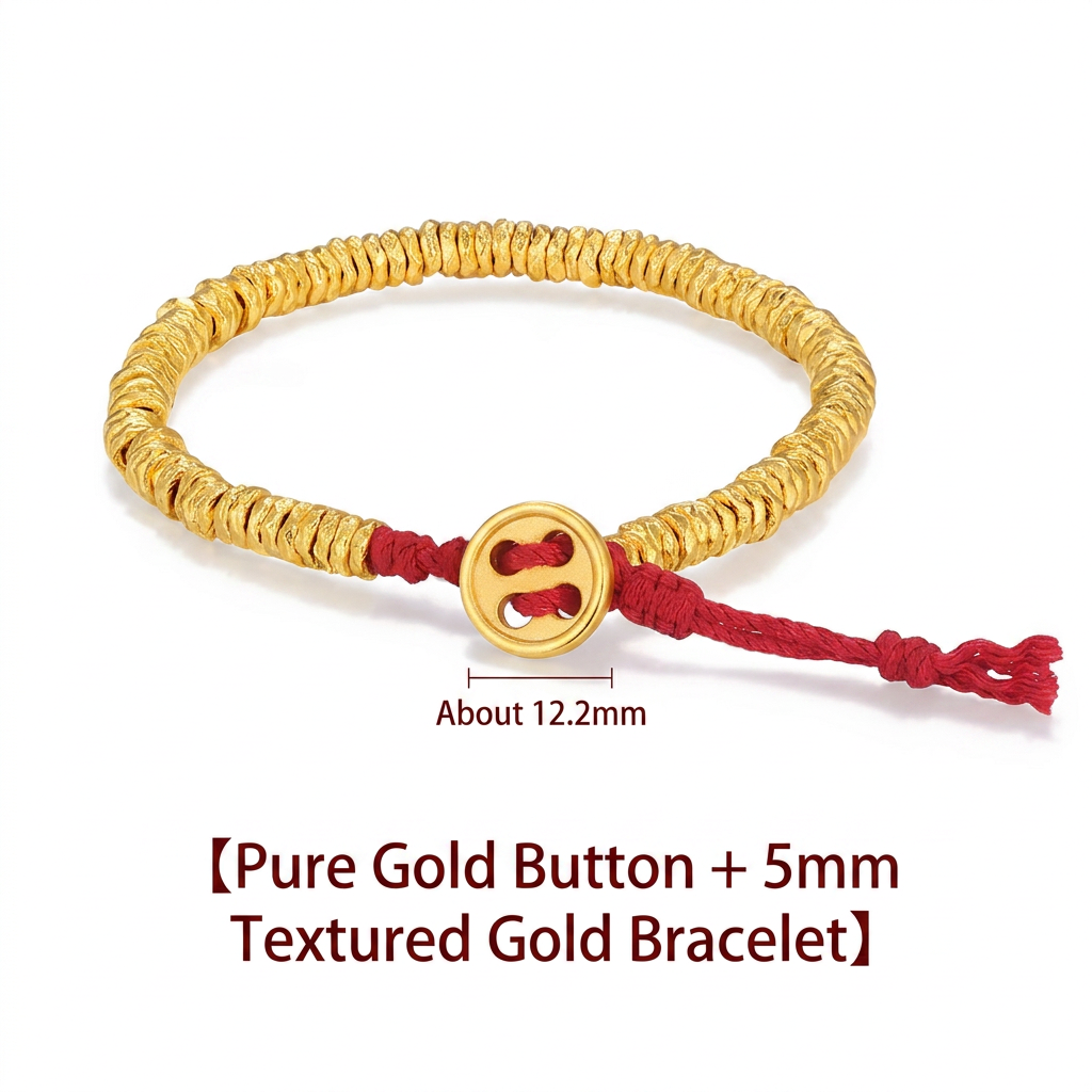 24K 999 Gold Button Charm and Beads Weaving Bracelet