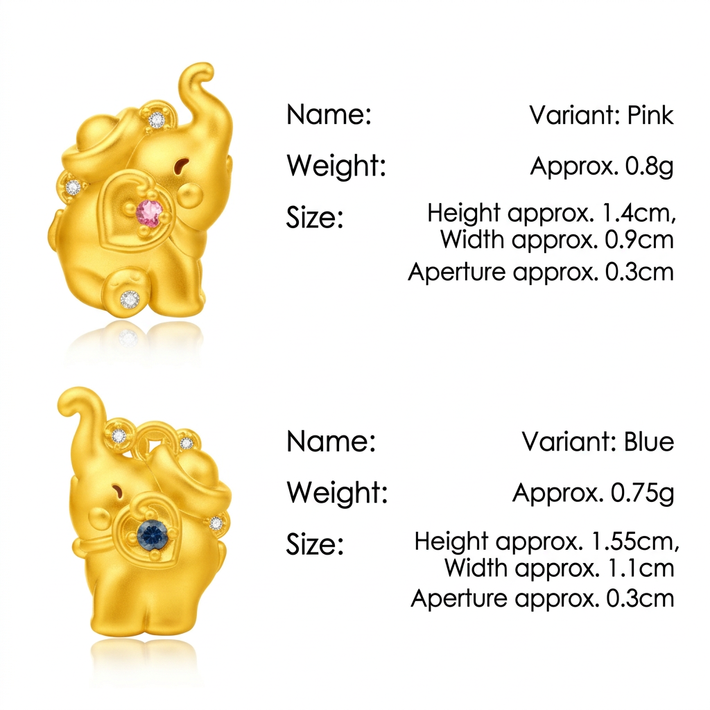 24K Gold Enamel Zircon Elephant Pendant Charm Couple Style