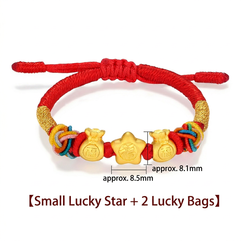 24K 999 Gold Lucky Star Blessing Bag Charm Weaving Bracelet Kid Baby Gift Babyshower