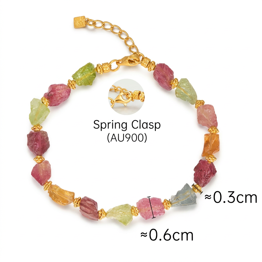 24k Gold Natural Tourmaline Multicolor Gemstone Beads Bracelet