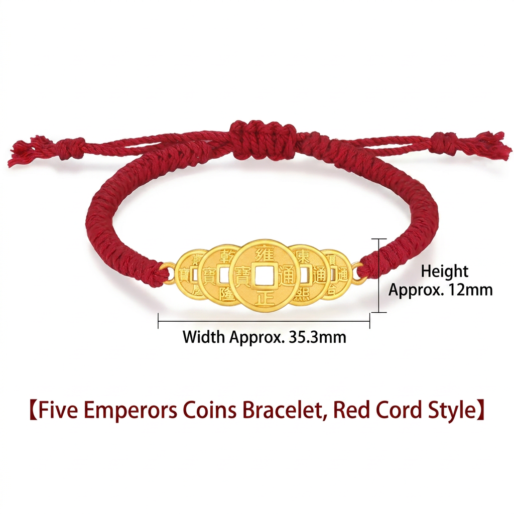 24K 999 Gold The Five Emperor Coins Charm Weaving Bracelet