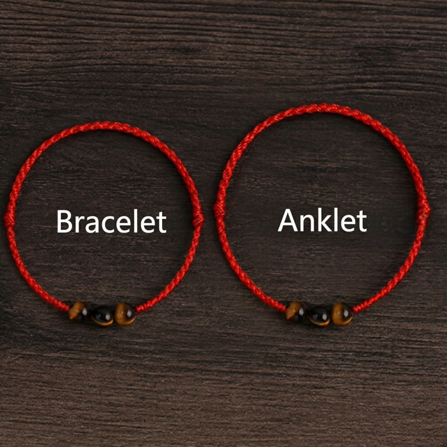 Natural Tiger’s Eye Crystal Minimal Thin Cord Adjustable Bracelet and Anklet for Men Women and Kids