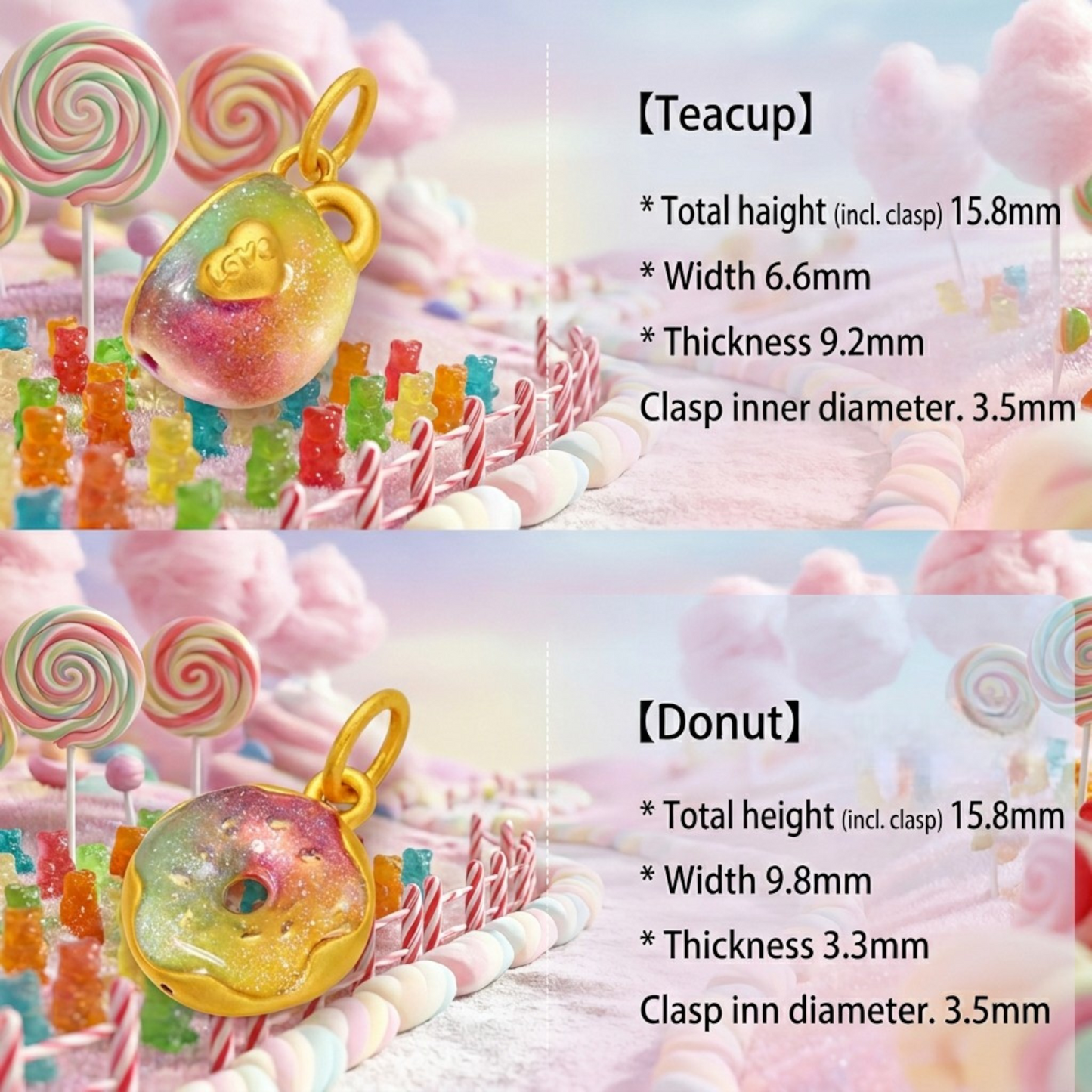24K Afternoon Tea Party Enamel Tea Cup Candy Donut Charm D.I.Y