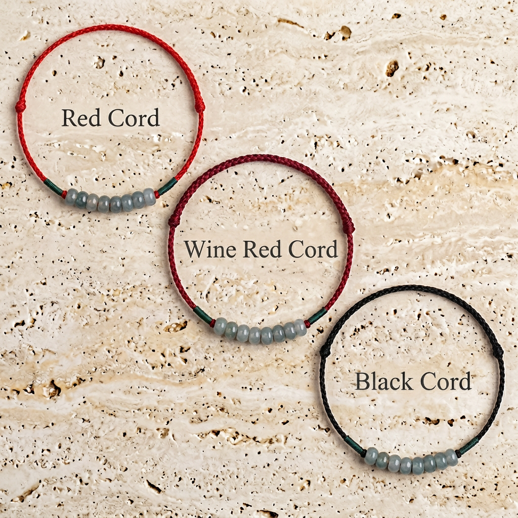 Natural Jade Beads Minimal Thin Cord Adjustable Bracelet and Anklet for Men Women and Kids