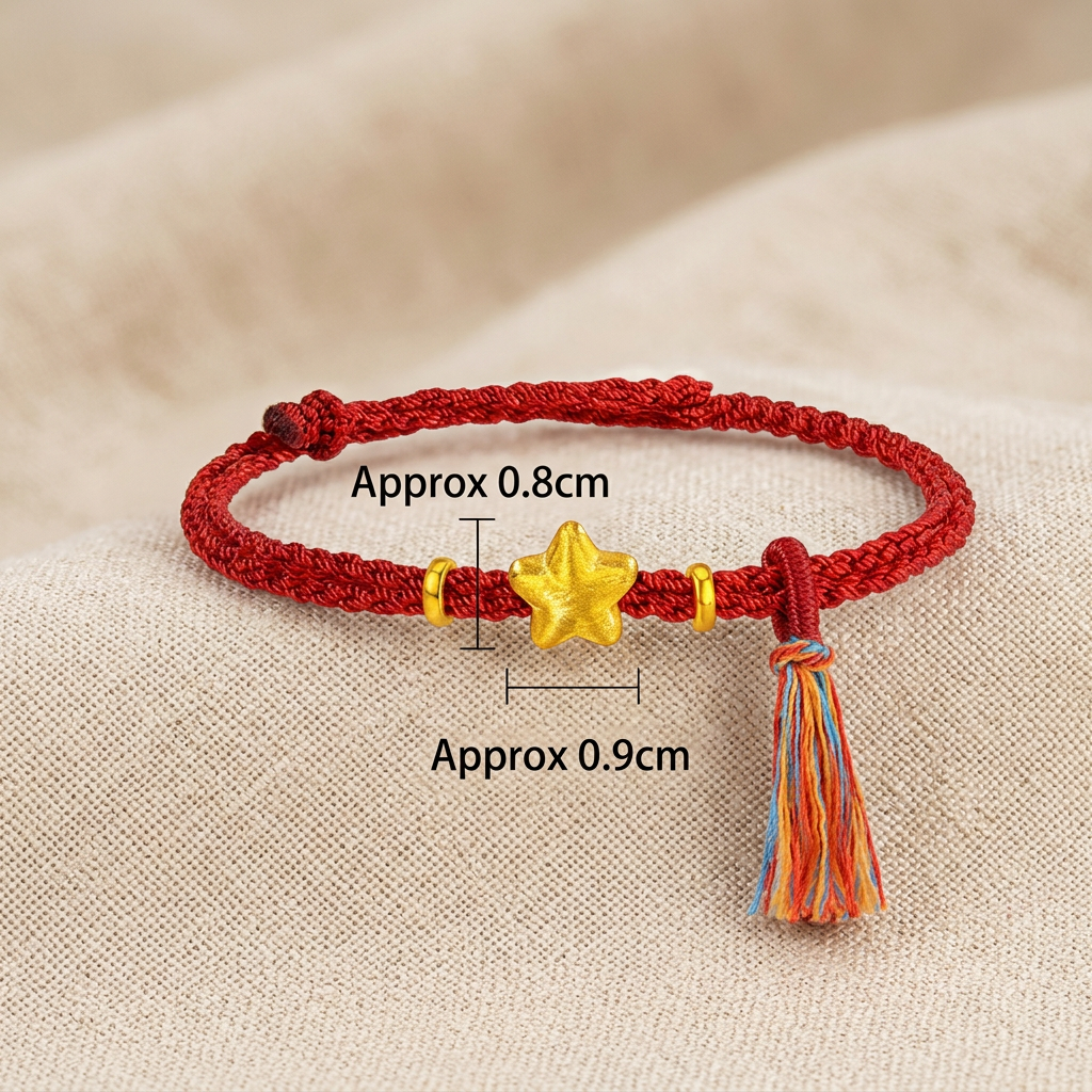 24K 999 Gold Star Charm Tassel Braided Adjustable Bracelet