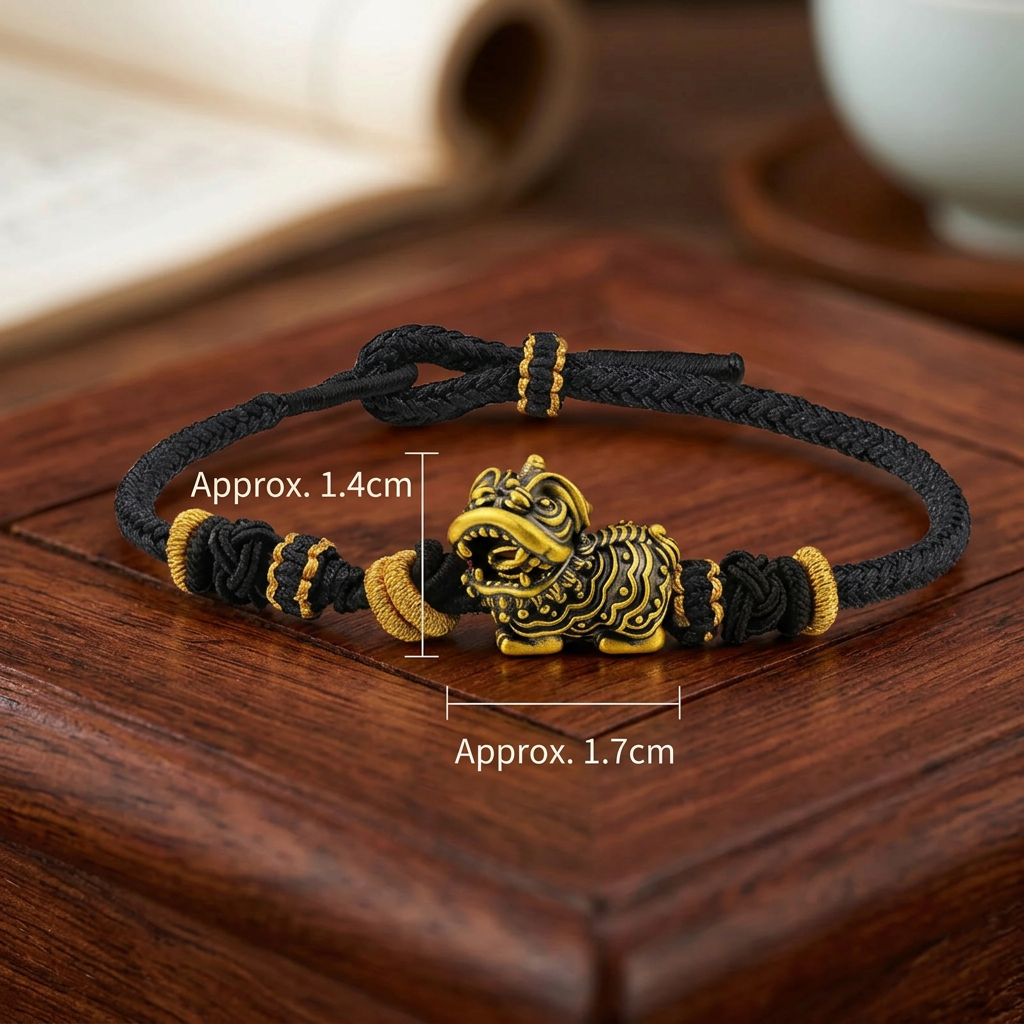 24K 999 Gold Lion Dance Charm Braided Trendy Feng Shui Wealth Protection Bracelet