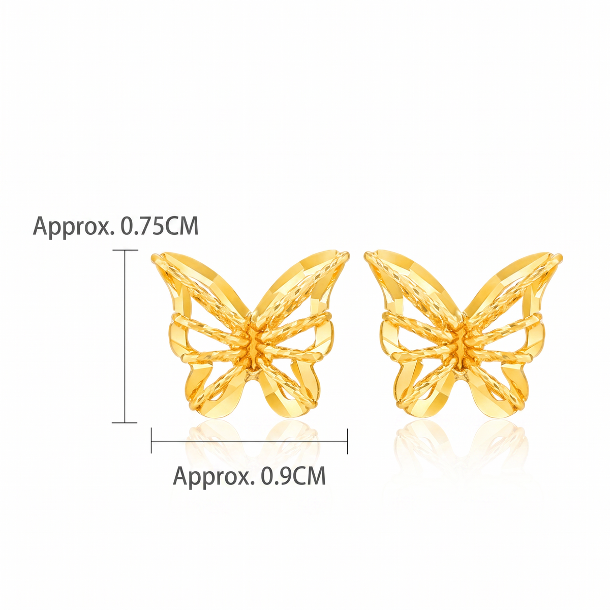 18K Fine Gold Shimmer Butterfly Stud Earrings