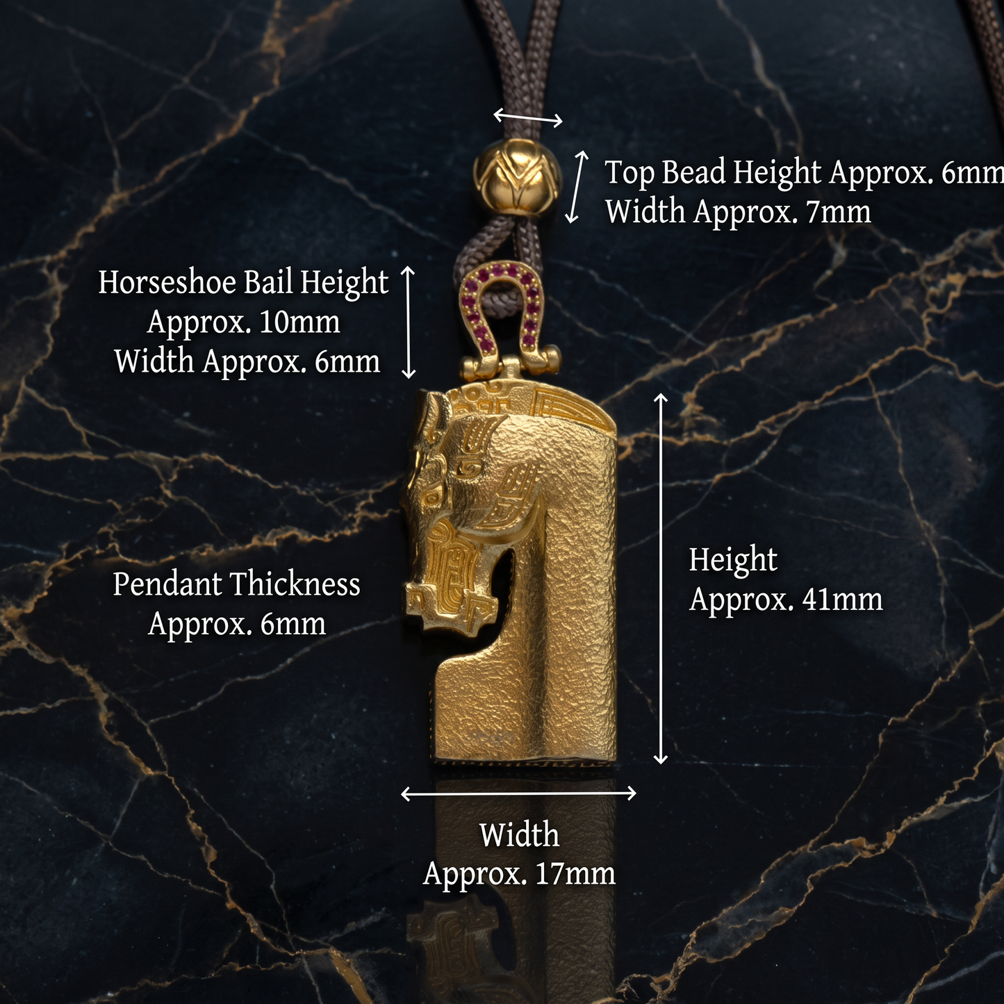 24K 999 Fine Gold Horse Zodiac Pendant Rope Cord Necklace