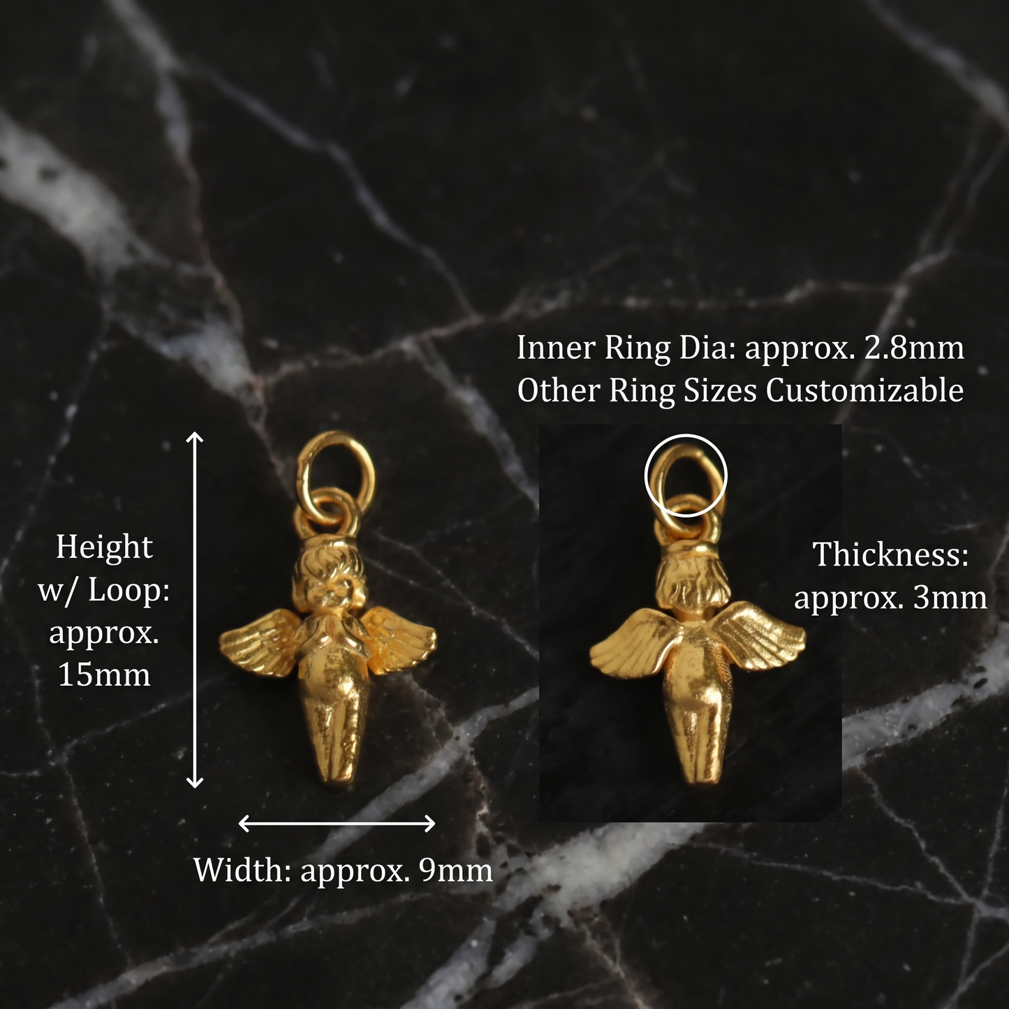 24K 999 Solid Fine Gold D.I.Y Mini Angel Charm
